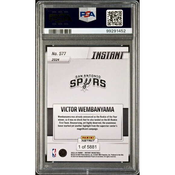 Victor Wembanyama 2023 Panini NBA All-Rookie 1st Team 577 Rookie Card PSA 9 Mint - Picture 2 of 2